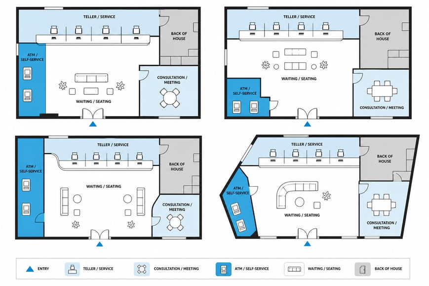 Four Consistent Bank Branch Floor Plans