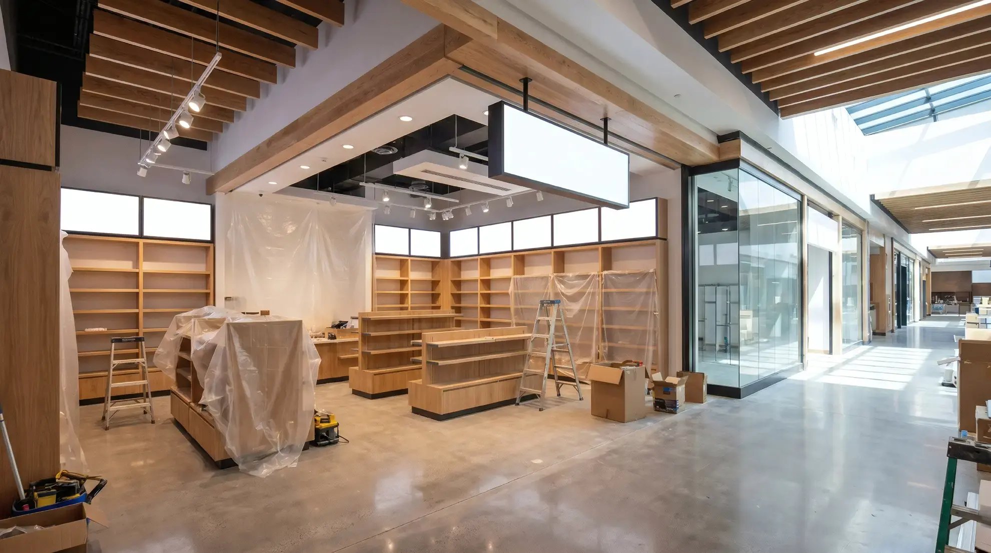 An empty store interior under construction