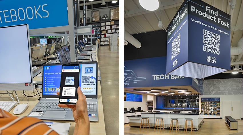 technology retail store with QR codes and omnichannel design