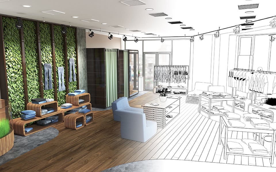 Rendering store interior to reality design