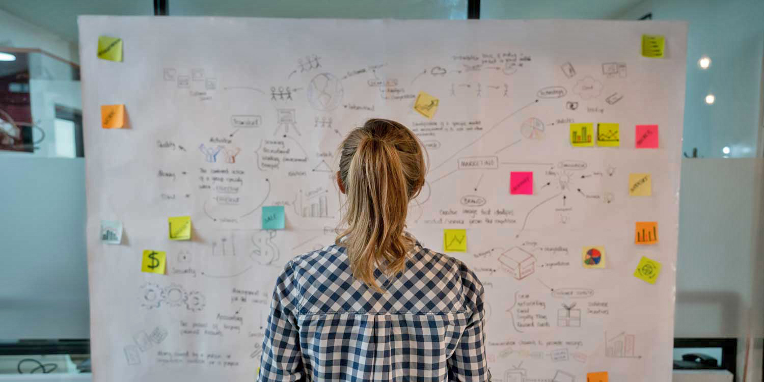 woman looking at a project board