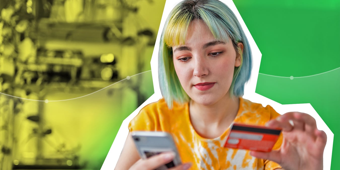 Young woman generation z with colored hair is shopping online