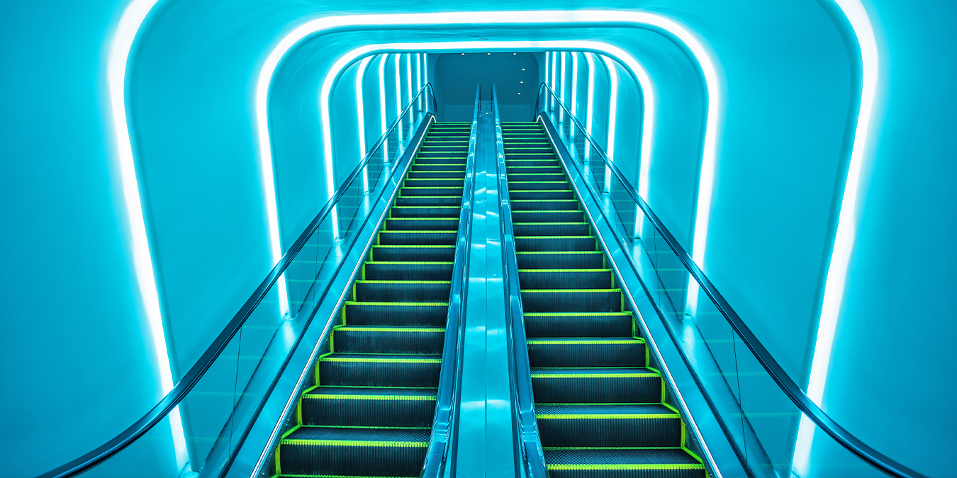 Escalator under blue light