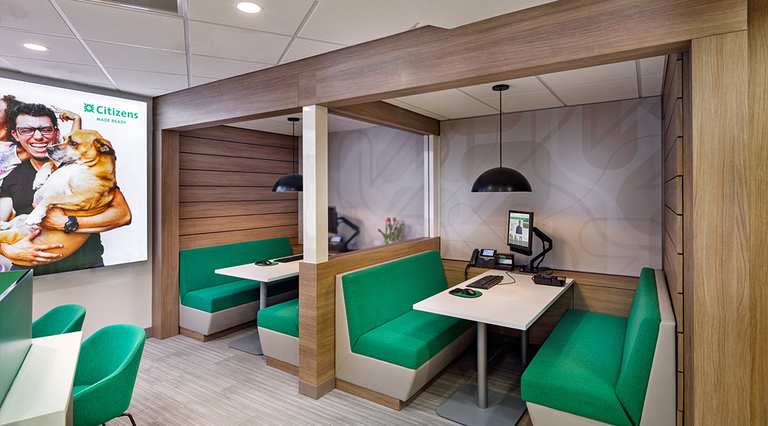 Recessed advisory booths for bank